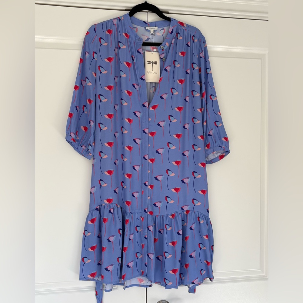 Tyler Boe Lavender-Blue Floral Tiered Popover Dress